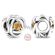 Charm Sterling silver 925 Infinite circle of eternity November honey yellow, bead for bracelet
