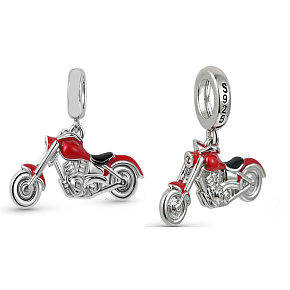 Charm Sterling silver 925 Motorbike red, travel bracelet pendant