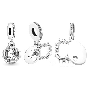 Charm Sterling silver 925 Ice carving - You melt my heart, love bracelet pendant