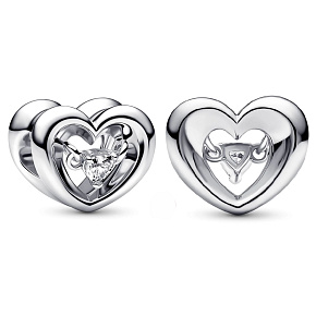 Charm Sterling silver 925 Shining heart and floating cubic zirconia bead on love bracelet