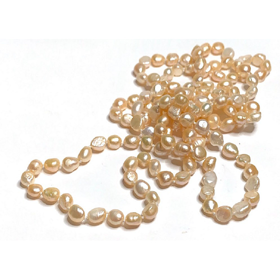 Pearl apricot natural irregular necklace, 160 cm, symbol of femininity, brings admiration
