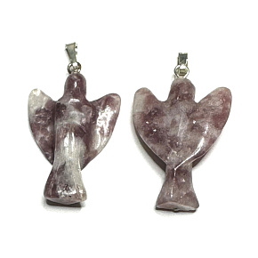Lepidolite Angel protector pendant natural stone 31 mm, amulet of athletes