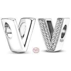 Sterling silver 925 Alphabet letter V, bead for bracelet Sterling silver 925 Alphabet letter V, bead for bracelet