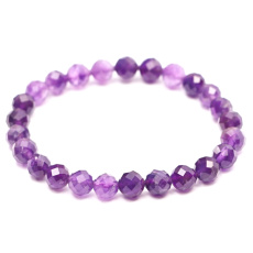 Amethyst facet bracelet elastic natural stone, ball 6 mm / 16 cm, for children, stone of kings and bishops