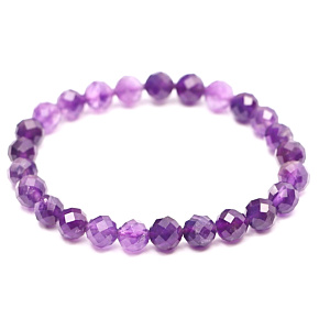 Amethyst facet bracelet elastic natural stone, ball 6 mm / 16 cm, for children, stone of kings and bishops