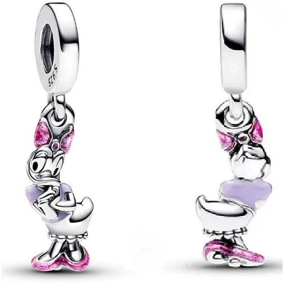 Charm Sterling silver 925 Disney Daisy with pink enamel, movie bracelet pendant