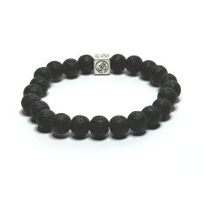 Lava dark grey with royal mantra Om, bracelet elastic natural stone, ball 8 mm / 16-17 cm, born of the four elements