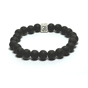 Lava dark grey with royal mantra Om, bracelet elastic natural stone, ball 8 mm / 16-17 cm, born of the four elements