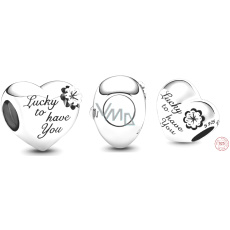 Charm Sterling silver 925 Heart, mother, clover, bead on bracelet family Charm Sterling silver 925 Heart, mother, clover, bead on bracelet family