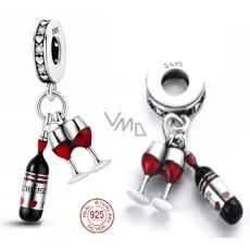 Sterling silver 925 I love wine - bottle + glasses, 2in1, pendant for bracelet, food and drink Sterling silver 925 I love wine - bottle + glasses, 2in1, pendant for bracelet, food and drink