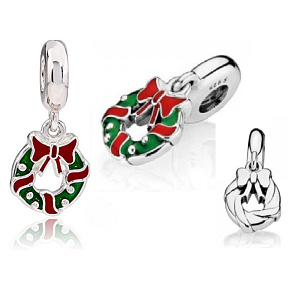 Sterling silver 925 Christmas wreath, Christmas bracelet pendant