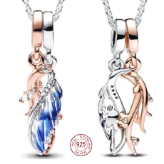 Charm Sterling silver 925 Feather Pendant 2in1, animal bracelet pendant