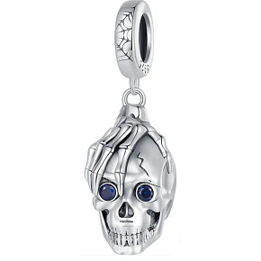 Charm Sterling Silver 925 Skeleton Holding Skull, Pendant for Bracelet Halloween