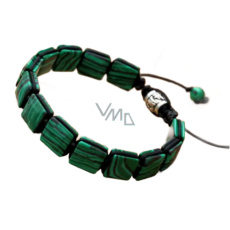 Malachit náramek pletený přírodní kámen, rozměr 10 x 10 x 5 mm / 18,5 cm, posuvné zapínání, kámen hojnosti, prosperujících vztahů