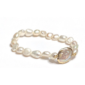 White pearl elastic natural bracelet, 7 - 8 mm / 16 - 17 cm, symbol of femininity, brings admiration