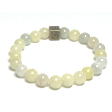 Morganite yellow with royal mantra Ohm bracelet elastic natural stone, ball 8 mm / 16-17 cm, stone of divine love