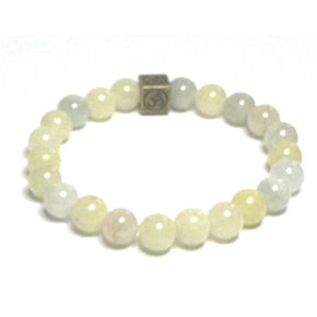 Morganite yellow with royal mantra Ohm bracelet elastic natural stone, ball 8 mm / 16-17 cm, stone of divine love
