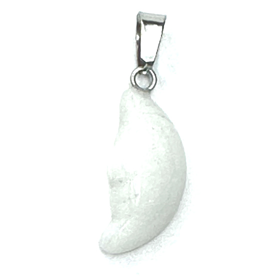 Agate white moon pendant natural stone, hand cut figurine 2,2 x 10 mm, provides peace and tranquility