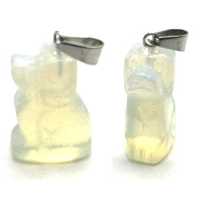Opalit Dog pendant synthetic stone, hand cut figurine 1,8 x 2,5 x 8 mm, wishing and hope stone