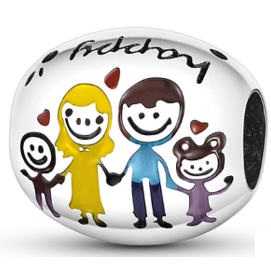 Sterling silver 925 Happy family = dad, mom and us, bead for bracelet family