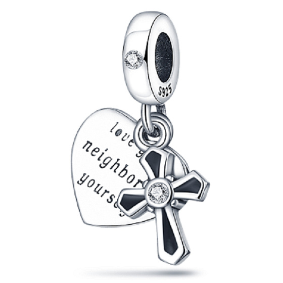 Sterling silver 925 Religious charms Cross and name tag 2in1, pendant for bracelet