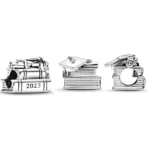 Sterling silver 925 Graduation - Graduation cap, book and scroll 2023, Graduate bead for bracelet