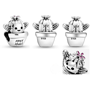 Charm Sterling silver 925 Cactus in pot, bead on bracelet nature Charm Sterling silver 925 Cactus in pot, bead on bracelet nature