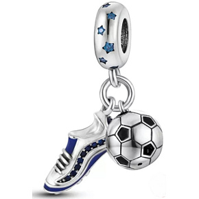 Charm Sterling silver 925 Football charm, ball and soccer cleats 2in1, pendant on bracelet sport