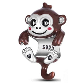 Charm Sterling silver 925 Monkey with two hearts, bead on bracelet animal Charm Sterling silver 925 Monkey with two hearts, bead on bracelet animal