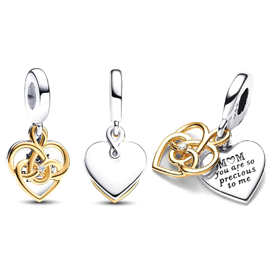 Charm Sterling Silver 925 Engravable Pendant Mom 2in1, Pendant Bracelet Family