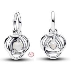 Charm Sterling silver 925 Artificial pearl circle of eternity June, pendant on bracelet symbol