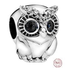 Charm Sterling silver 925 Wise Owl, bead on bracelet animal