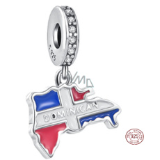 Charm Sterling Silver 925 Dominican Republic Flag - Swinging Map, Travel Bracelet Pendant Charm Sterling Silver 925 Dominican Republic Flag - Swinging Map, Travel Bracelet Pendant