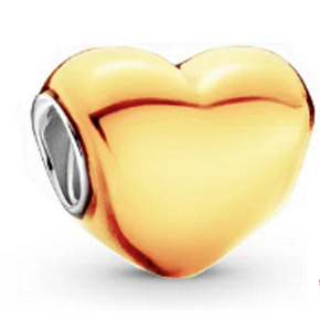 Charm Sterling silver 925 Metallic yellow heart, bead for bracelet, love
