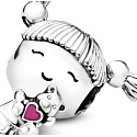 Charm Sterling silver 925 Little girl with pigtails, bead for bracelet, family