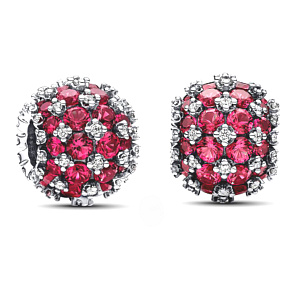 Charm Sterling silver 925 Glittering round red charm Pavé, bead on bracelet symbol