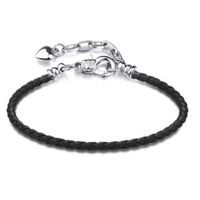 Černý kožený náramek 19 cm – kovové zapínání