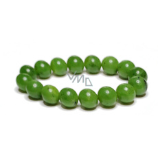 Jade bracelet elastic natural stone, ball 12 mm / 16 - 17 cm, stone of peace