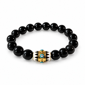 Obsidian + Blue Eye elastic bracelet made of natural stone, 10 mm bead / 16 - 17 cm, rescue stone