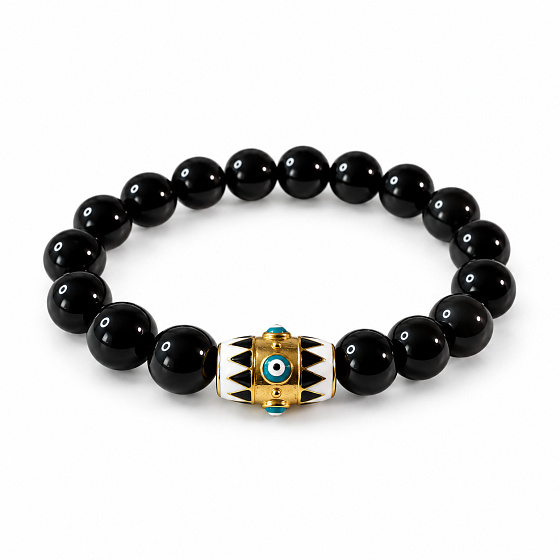 Obsidian + Blue Eye elastic bracelet made of natural stone, 10 mm bead / 16 - 17 cm, rescue stone