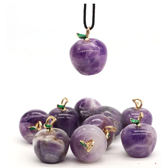 Amethyst Apple of Knowledge pendant, natural stone 2,7 x 15 mm, hand carved stone of kings and bishops