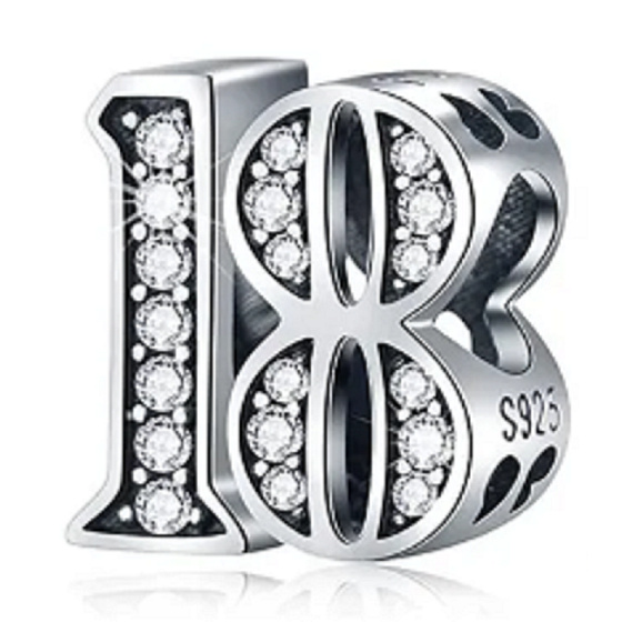 Charm Sterling silver 925 18 anniversary, bead on bracelet