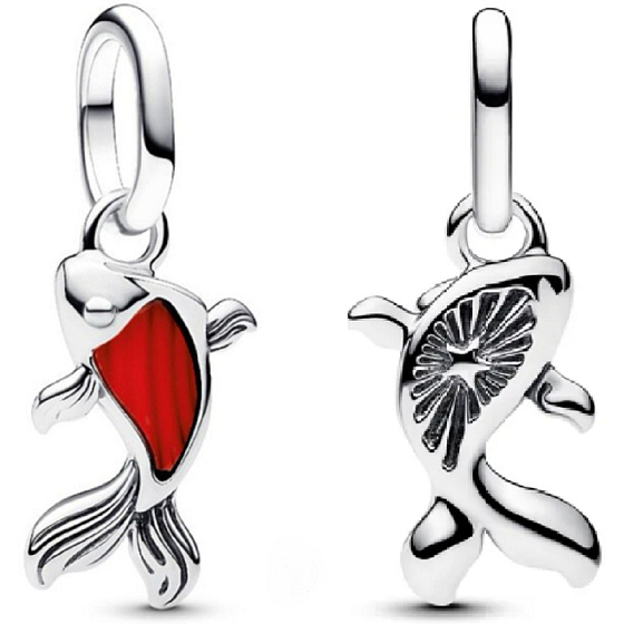 Charm Mini medailon - Rybka Koi s červeným smaltem, přívěsek na náramek zvíře