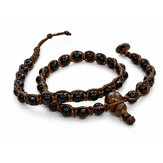 Obsidián – buddhistický náramek se santalovým Buddha prvkem, korálky 6 mm, ochrana, pravda a vnitřní síla