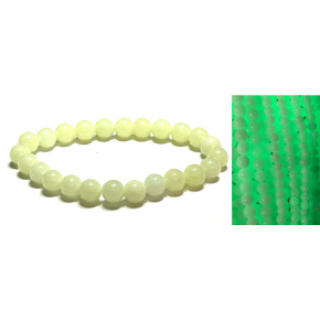 Jade Luminois Light Phosphorescent, yellow glow in the dark, bracelet elastic natural stone, bead 8 mm / 16 - 17 cm