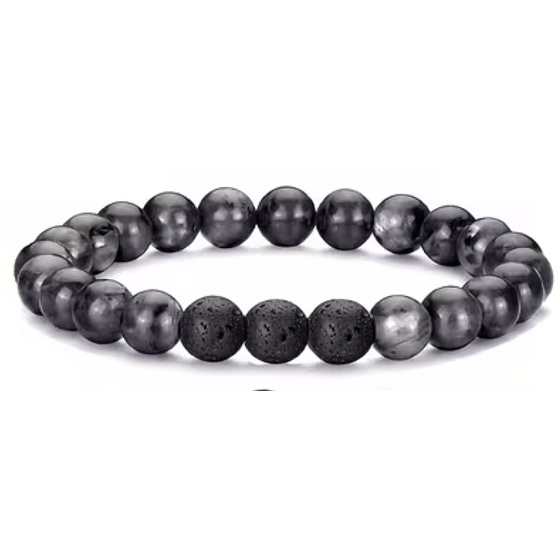Larvikite and lava – bracelet made of natural stones 18.5 cm | Calm, vitality, intuition and inner strength