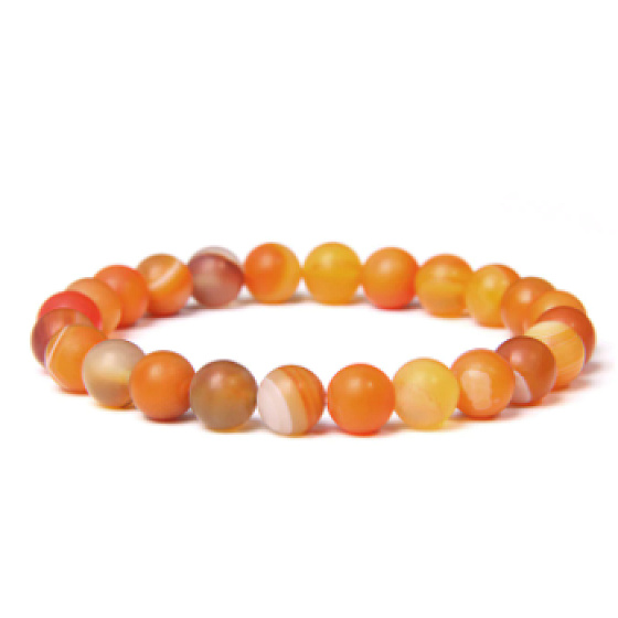 Agate orange lace bracelet elastic natural stone, ball 8 mm / 16 - 17 cm