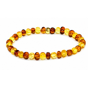 Amber Baltic cognac / gold bracelet elastic natural, nugget irregular approx. 5 mm / 16-17 cm, solidified sunlight