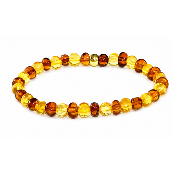 Amber Baltic cognac / gold bracelet elastic natural, nugget irregular approx. 5 mm / 16-17 cm, solidified sunlight