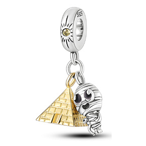 Sterling silver 925 Egypt Pyramid + Mummy, 2in1 travel bracelet pendant